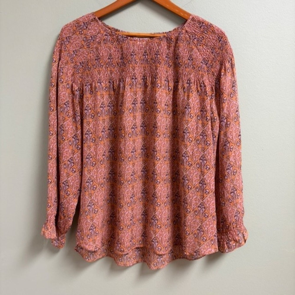 Sundance Bohemian Silk Top Size L Fleur-de-lis Festival Hippie Fairy Sheer *flaw